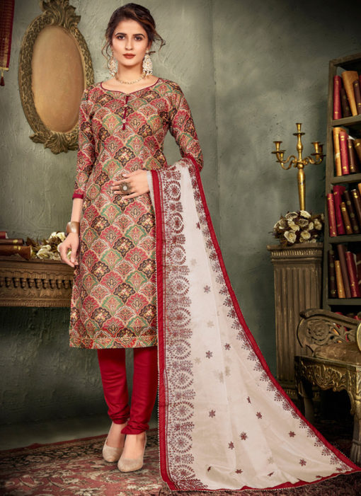 Multicolor Printed Designer Chanderi Silk Party Wear Salwar Suit