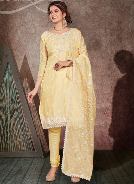 Gulnaz Yellow Chanderi Silk Embroidered Work Designer Salwar Suit