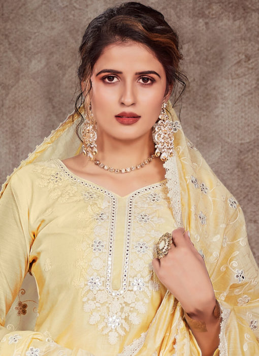 Gulnaz Yellow Chanderi Silk Embroidered Work Designer Salwar Suit