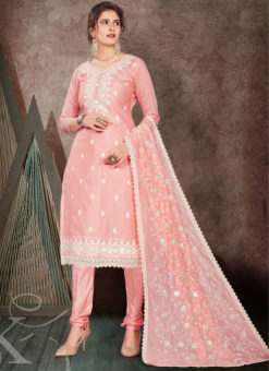 Gulnaz Peach Embroidered Work Designer Chanderi Silk Salwar Suit