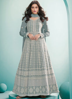 Aashirwad Grey Georgette Embroidered Work Designer Anarkali Suit