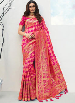 Vrindavan Rani Pink Silk Zari Weaving And Tassel Wedding Wear Saree