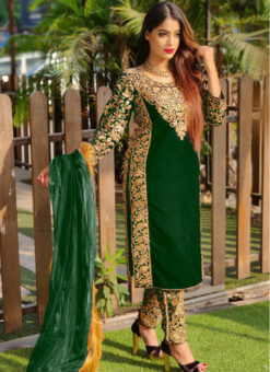 Eira Green Velvet Embroidered And Stone Work Party Wear Salwar Suit