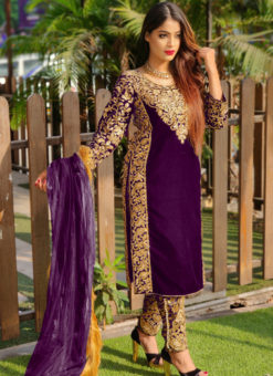 Eira Purple Velvet Embroidered And Stone Work Party Wear Salwar Suit