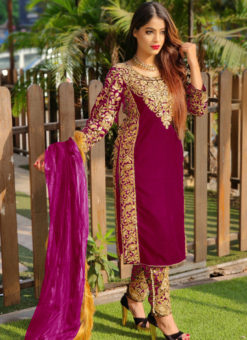 Eira Lavender Velvet Embroidered And Stone Work Party Wear Salwar Suit