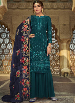 Elegant Morpich Faux Georgette With Heavy Embroidery Sequence Work Salwar Suit