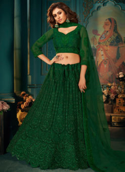 Beautiful Green Net With Satin Embroidered Work Wedding Lehenga Choli