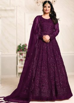Aanaya Purple Net Thread & Sequence Work Designer Anarkali Suit