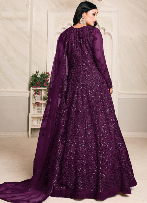 Aanaya Purple Net Thread & Sequence Work Designer Anarkali Suit