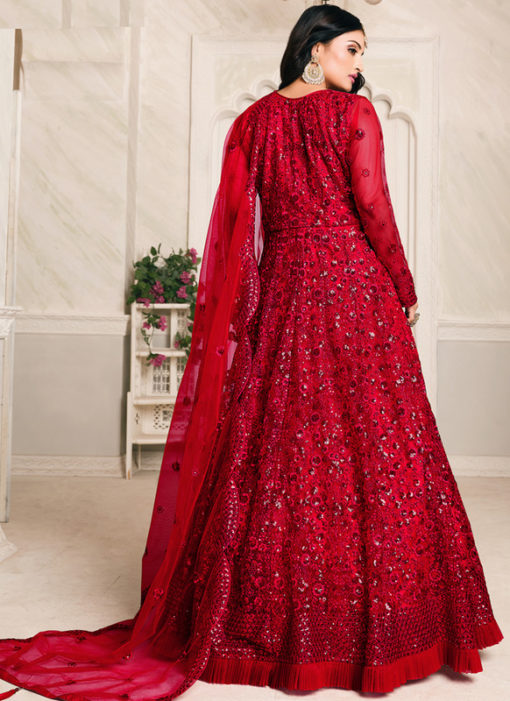 Aanaya Red Net Thread & Sequence Work Designer Anarkali Suit