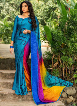 Multicolor Crepe Printed Casual Wear Saree