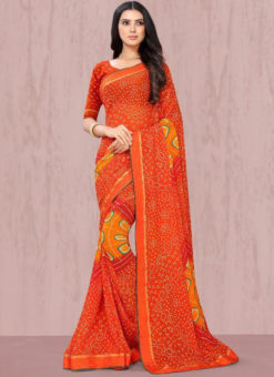 Fetching Orange Georgette Lace Border Traditional Saree