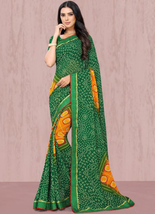 Winsome Green Georgette Lace Border Traditional Saree
