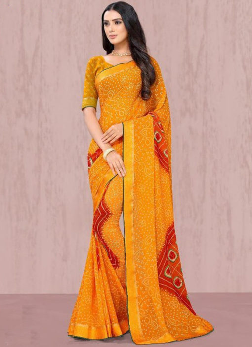 Enchanting Yellow Georgette Lace Border Traditional Saree