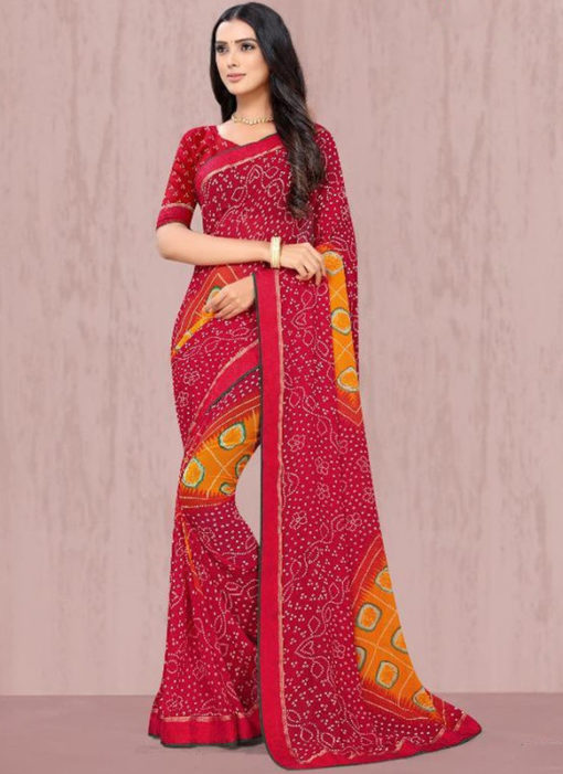 Charming Rani Pink Georgette Lace Border Traditional Saree