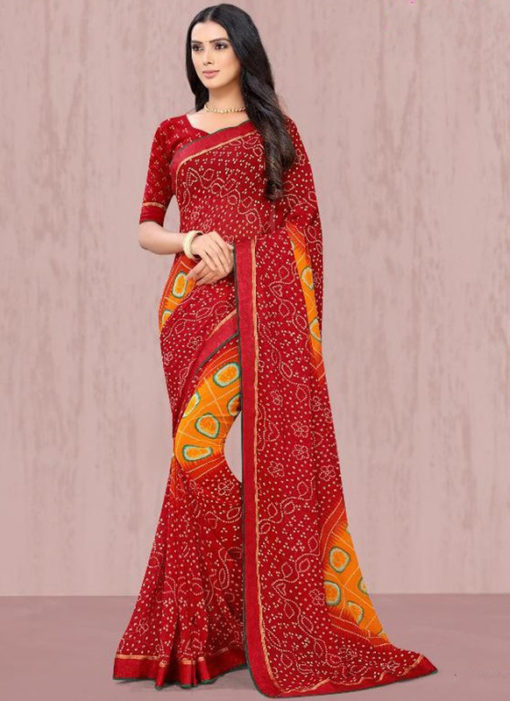 Exquisite Maroon Georgette Lace Border Traditional Saree