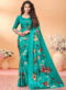 Attractive Blue Floral Print Jacquard Silk Casual Wear Saree