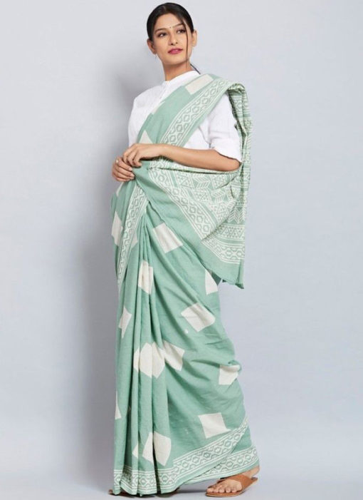 Lovely Sea Green Chanderi Silk Casual Wear Printed Saree