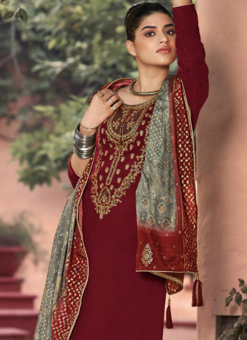 Maroon Georgette Heavy Embroidered Work Gala And Beautyfull Sarvoski Work Salwar Suit