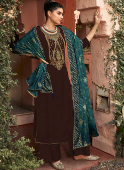 Georgette Heavy Embroidered Work Gala And Beautyfull Sarvoski Work Coffee Salwar Suit
