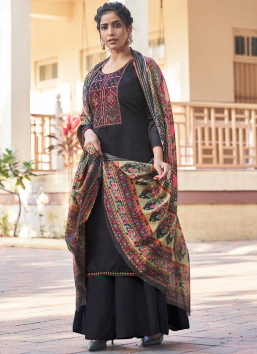 Elegant Black Embroidered Work Designer Cotton Salwar Suit