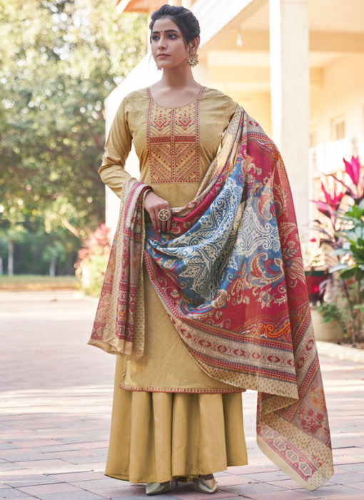Classic Mustard Embroidered Work Cotton Designer Salwar Suit