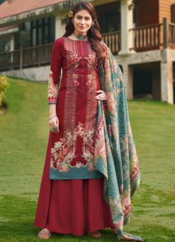 Classic Maroon Pure Cotton Digital Print Casual Wear Palazzo Suit