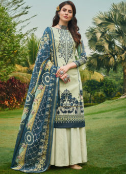 Lovely Cream Pure Cotton Digital Print Casual Wear Palazzo Suit