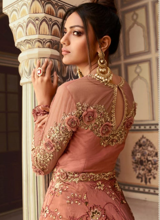 Shaded Pinkish Net Embroidered Work Designer Anarkali Suit