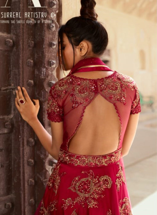 Amazing Embroidered Work Designer Net Red Anarkali Suit