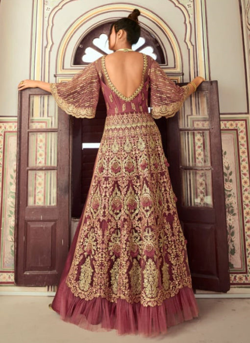 Classic Light Purple Net Designer Embroidered Work Anarkali Suit