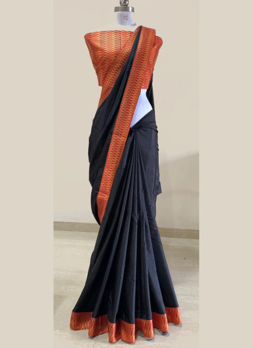 Wonderful Black Silk Zari Weaving Border Designer Saree