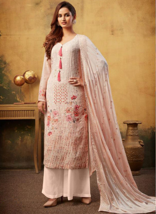 Beautiful Viscose Printed And Embroidered Work Designer Palazzo Suit