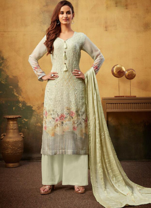 Lovley Pista Viscose Embroidered Work And Printed Designer Palazzo Suit