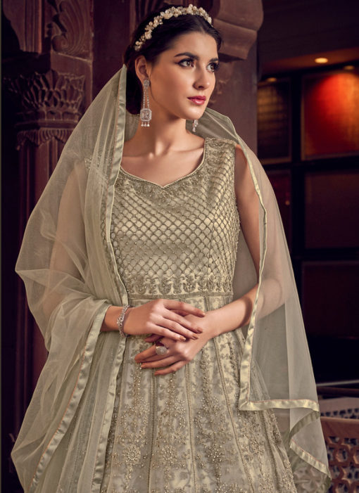 Swanky White Butterfly Net Embroidered Work Designer Anarkali Suit