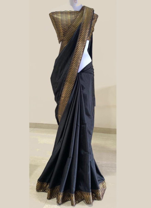 Lovely Black Silk Zari Weaving Border Designer Saree