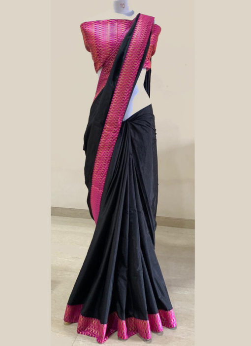 Attractive Zari Weaving Rani Border Black Designer Saree