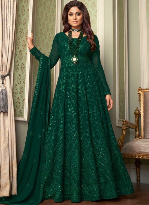 Fascinating Green Georgette Embroidered Work Designer Anarkali Suit