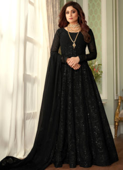 Sublime Georgette Embroidered Work Designer Black Anarkali Suit