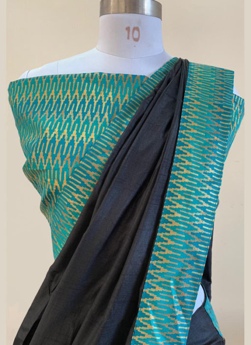 Elegant Sea Blue Border Zari Weaving Black Designer Saree