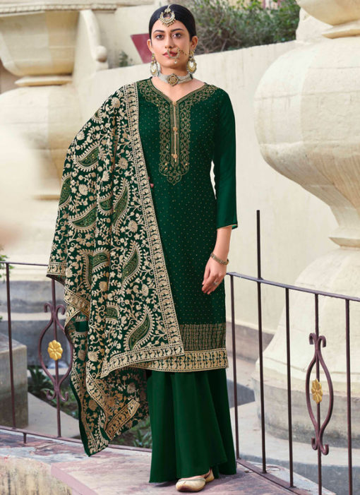Wonderful Green Georgette Daimond Work Designer Palazzo Suit