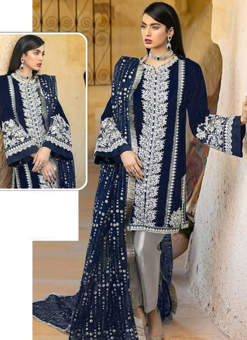 Navy Blue Georgette Sequance Work Designer Pakistani Suit