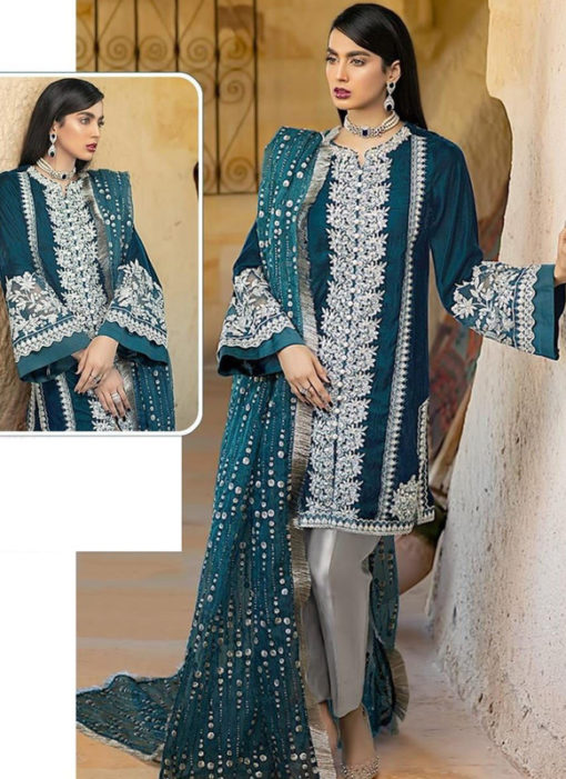 Aqua Blue Georgette Sequance Work Designer Pakistani Suit
