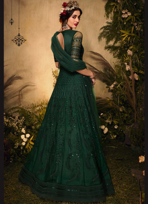 Green Net Designer Embroidered Work Reception Anarkali Suit