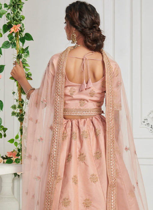Peach Embroidered Work Designer Silk Wedding Lehenga Choli