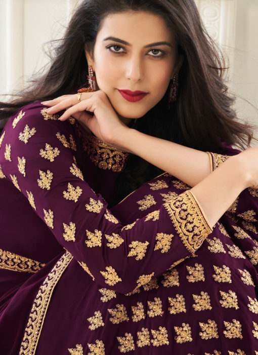 Designer Embroidered Work Purple Georgette Anarkali Suit