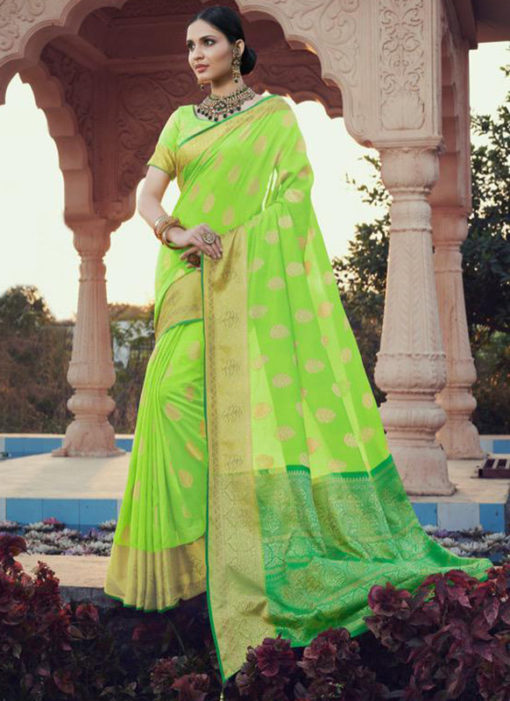 Green Jacquard Designer Zari Weaving Party Wear Saree