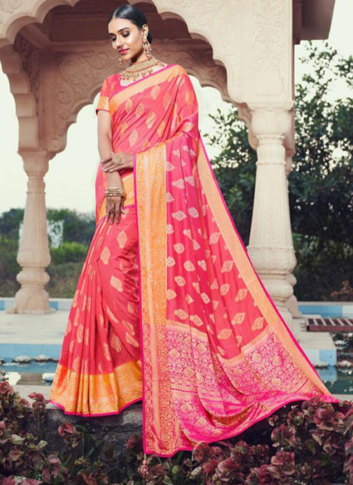 Pink Jacquard Party Wear Swarovski Work Designer Saree
