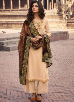 Cream Chiffon Embroidered Work Designer Salwar Suit