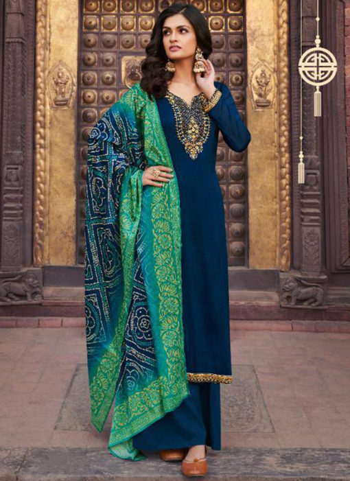 Blue Chiffon Designer Embroidered Work Salwar Suit